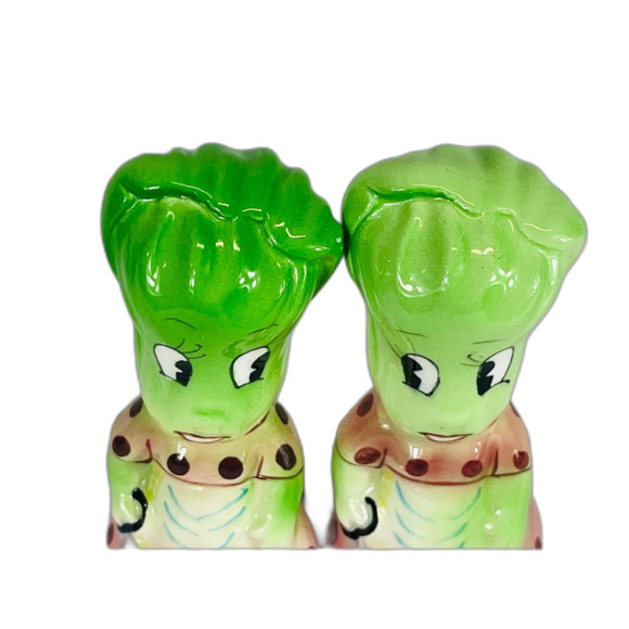 Vtg Japan Anthromorphic Lettuce Leek Ladies Salt and Pepper Shakers Side Eye - Picture 2 of 10